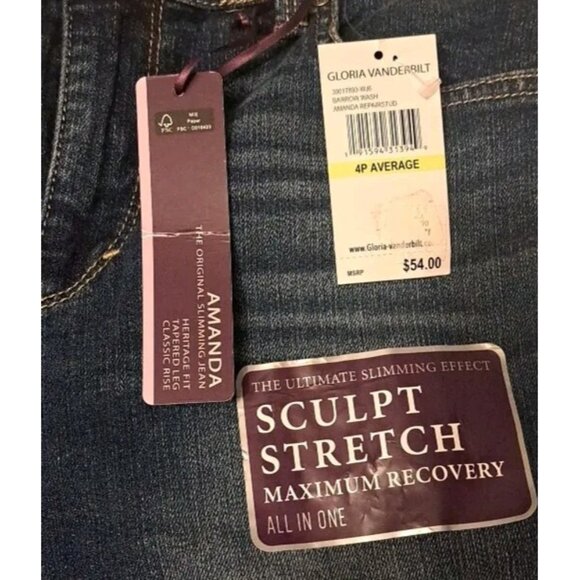 NEW Women's Size 4 Petite Blue GLORIA VANDERBILT SCULPT STRETCH JEANS 27x27 - Picture 2 of 9
